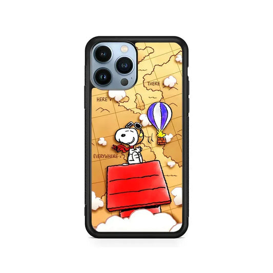 Snoopy Journey Around The World iPhone 15 Pro Max Case-Rubber / Black (2D Case)-Xtracase