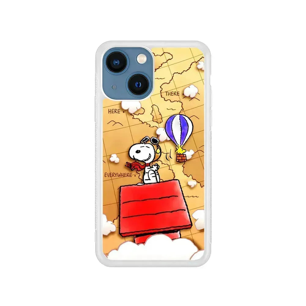 Snoopy Journey Around The World iPhone 13 Mini Case-Rubber / White (2D Case)-Xtracase