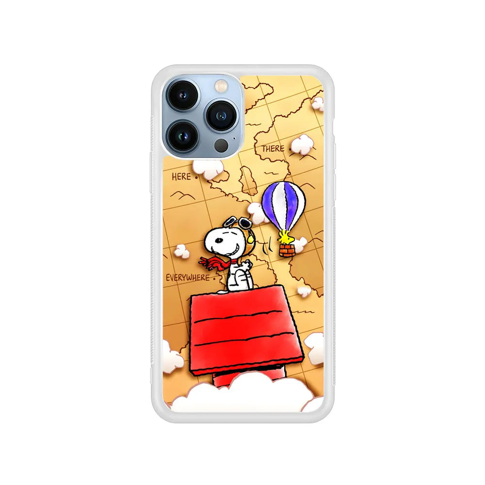 Snoopy Journey Around The World iPhone 13 Pro Max Case-Rubber / White (2D Case)-Xtracase
