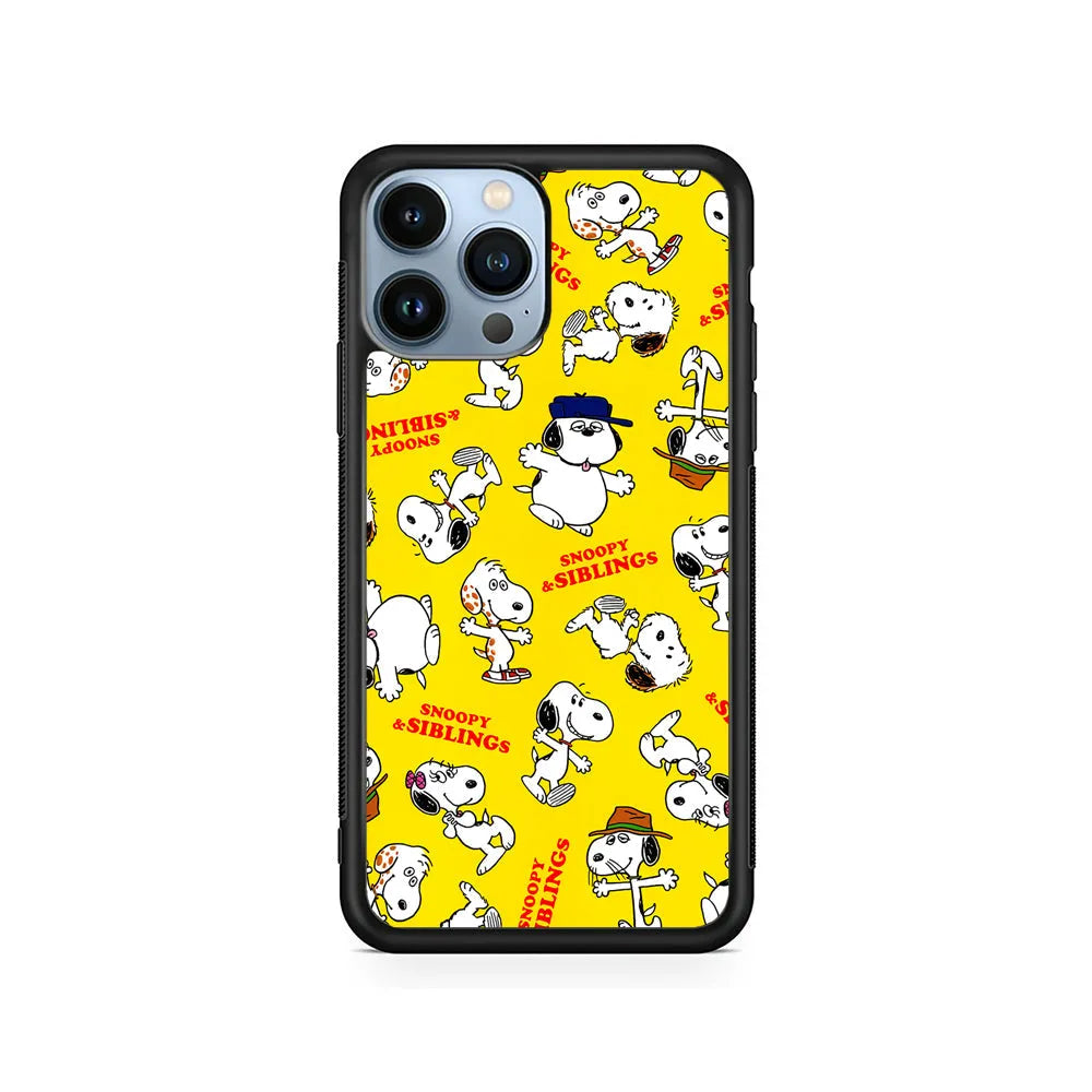 Snoopy and Siblings Dance iPhone 13 Pro Case-Rubber / Black (2D Case)-Xtracase