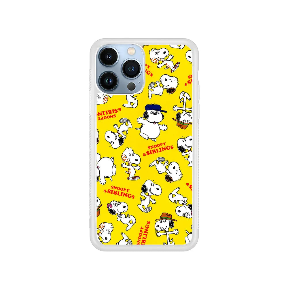 Snoopy and Siblings Dance iPhone 13 Pro Case-Rubber / White (2D Case)-Xtracase