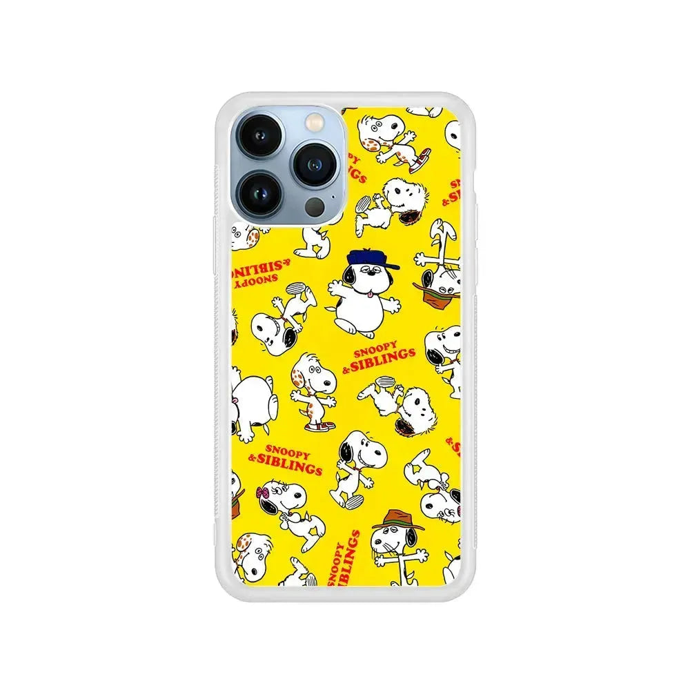 Snoopy and Siblings Dance iPhone 15 Pro Max Case-Rubber / White (2D Case)-Xtracase