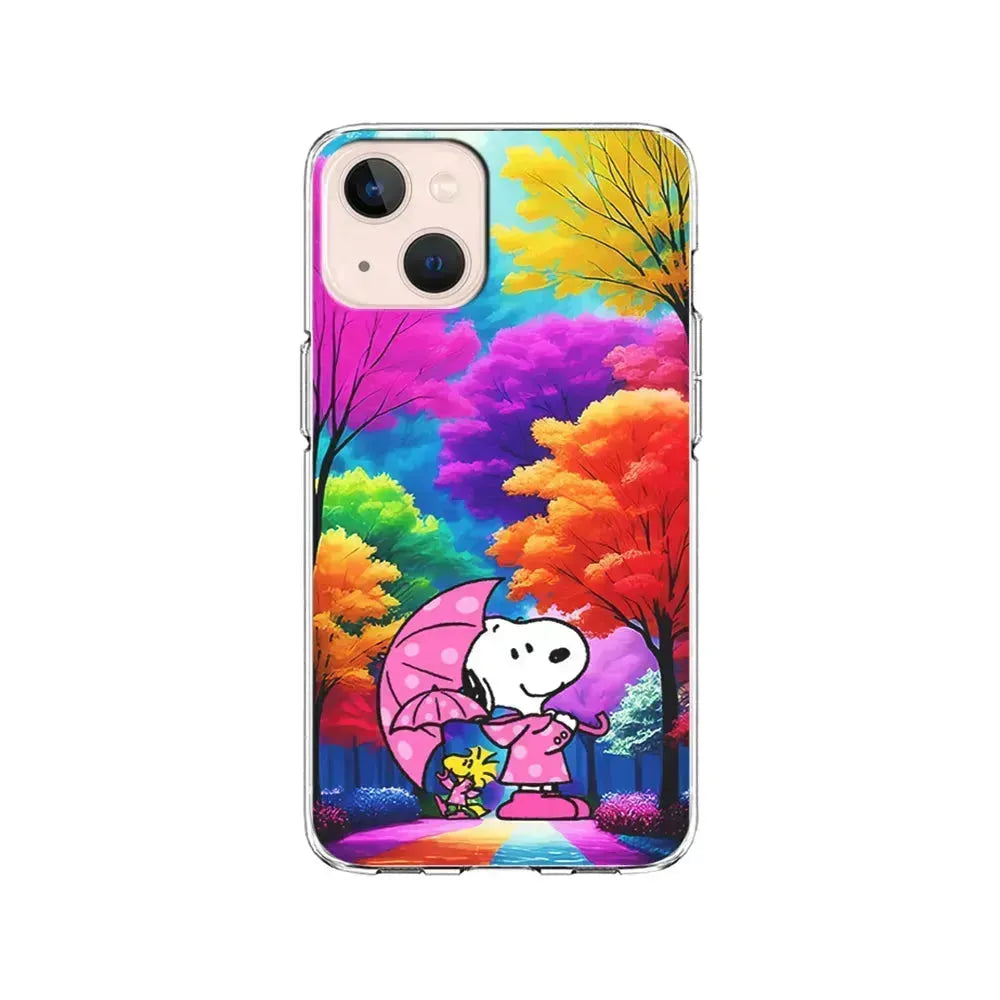 Snoopy and Woodstock in the Forest iPhone 13 Mini Case-Clear Soft Case-Xtracase