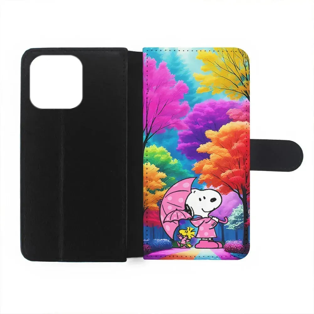 Snoopy and Woodstock in the Forest iPhone 15 Pro Max Case-Flip Wallet Case-Xtracase