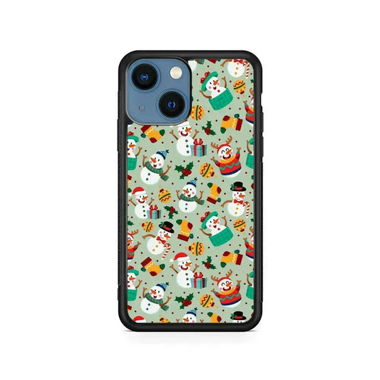 Snowman Cartoon Christmas Pattern iPhone 13 Mini Case-Rubber / Black (2D Case)-Xtracase