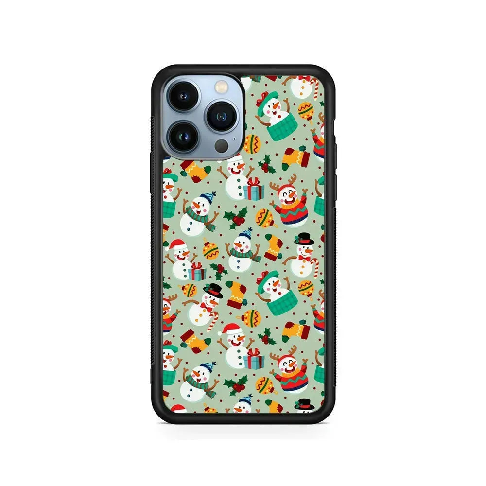 Snowman Cartoon Christmas Pattern iPhone 15 Pro Max Case-Rubber / Black (2D Case)-Xtracase