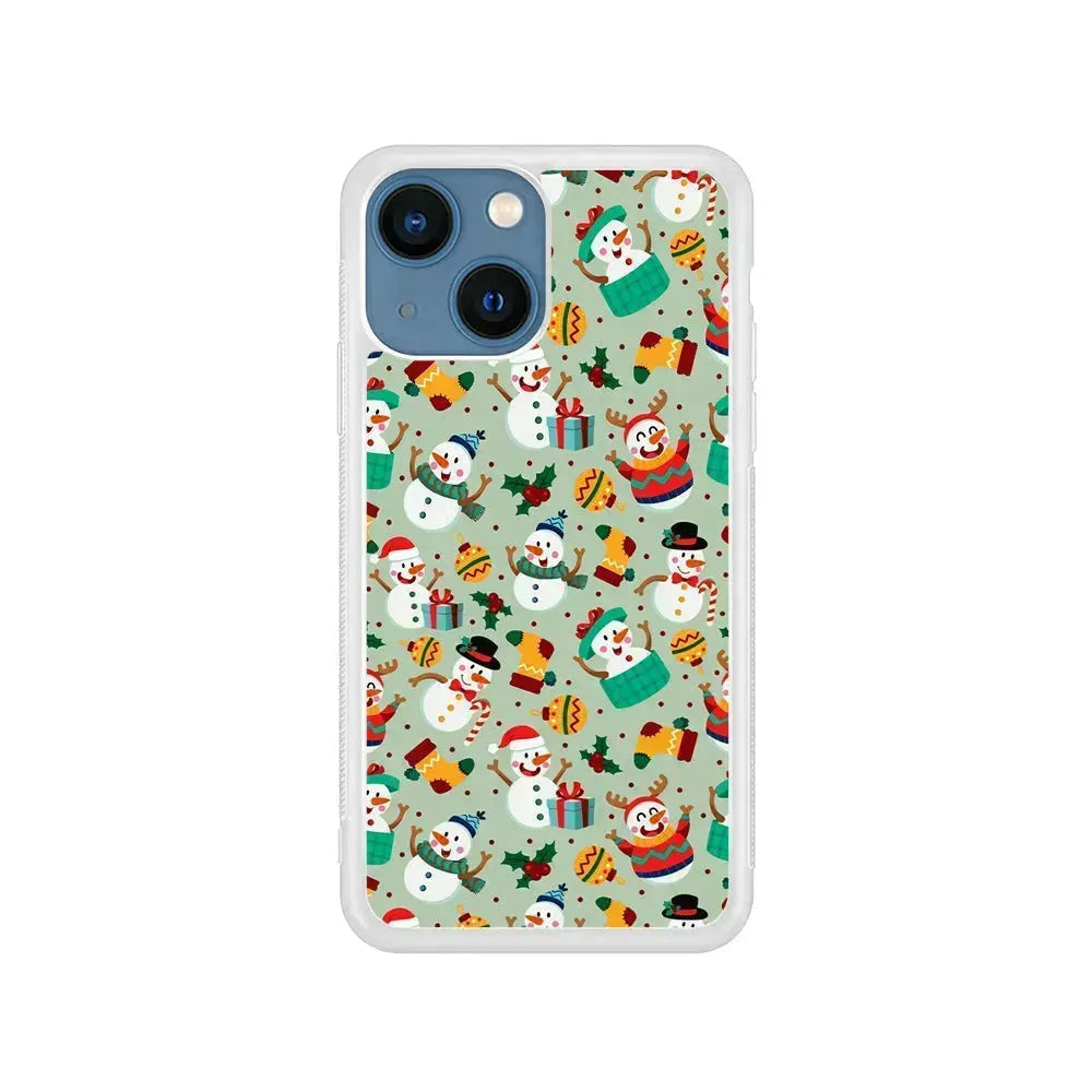 Snowman Cartoon Christmas Pattern iPhone 13 Mini Case-Rubber / White (2D Case)-Xtracase