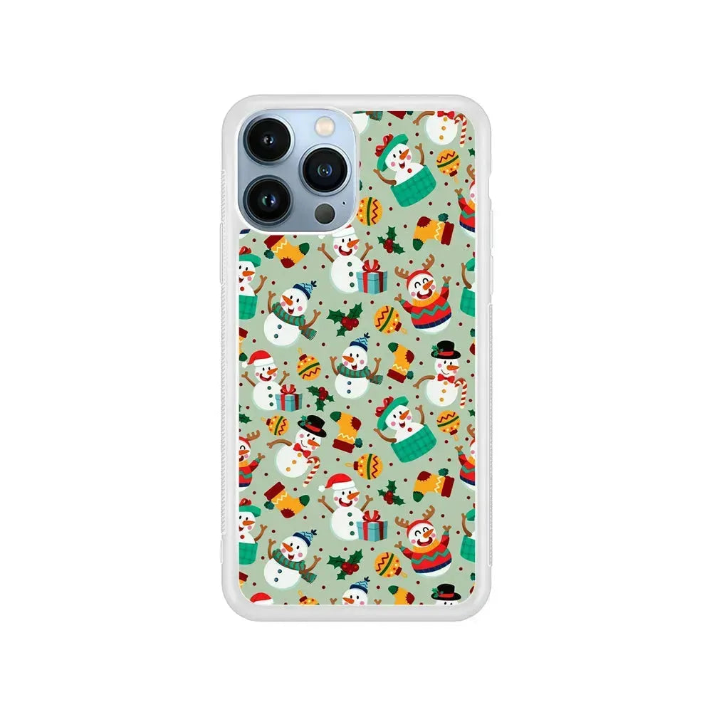Snowman Cartoon Christmas Pattern iPhone 15 Pro Max Case-Rubber / White (2D Case)-Xtracase
