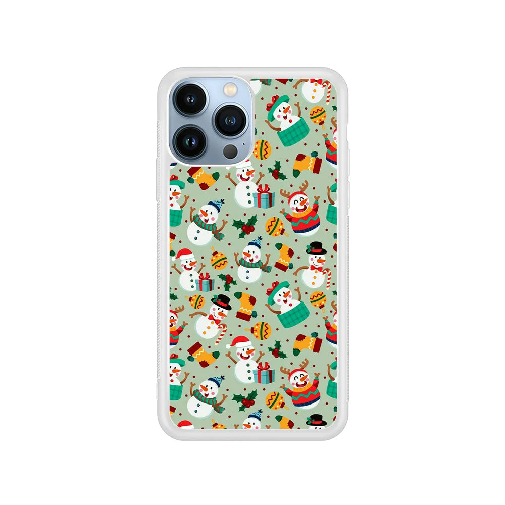 Snowman Cartoon Christmas Pattern iPhone 13 Pro Case-Rubber / White (2D Case)-Xtracase