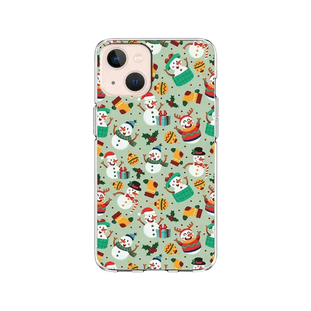 Snowman Cartoon Christmas Pattern iPhone 13 Mini Case-Clear Soft Case-Xtracase