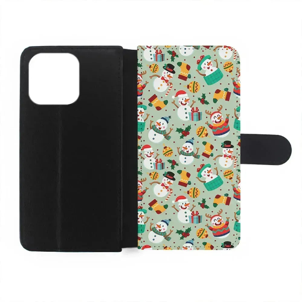 Snowman Cartoon Christmas Pattern iPhone 13 Mini Case-Flip Wallet Case-Xtracase
