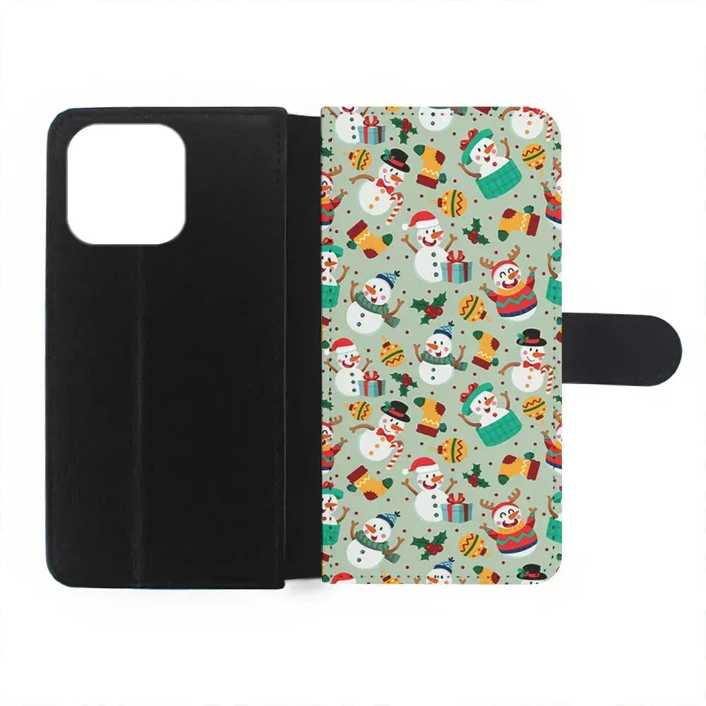 Snowman Cartoon Christmas Pattern iPhone 15 Pro Max Case-Flip Wallet Case-Xtracase