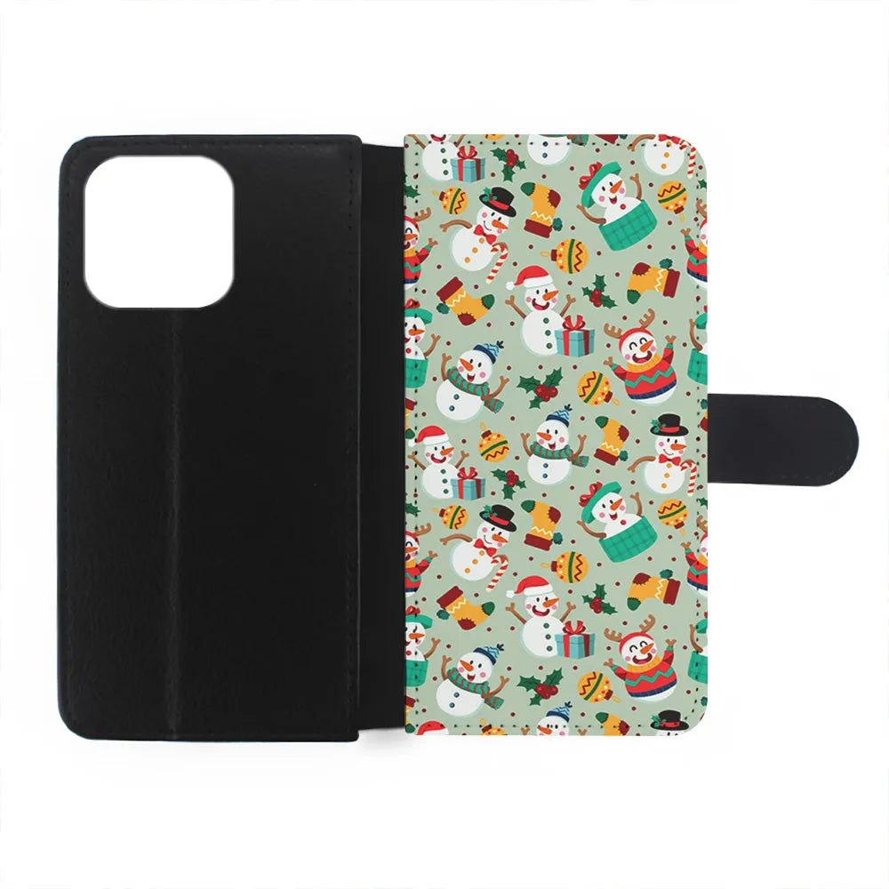 Snowman Cartoon Christmas Pattern iPhone 13 Pro Case-Flip Wallet Case-Xtracase
