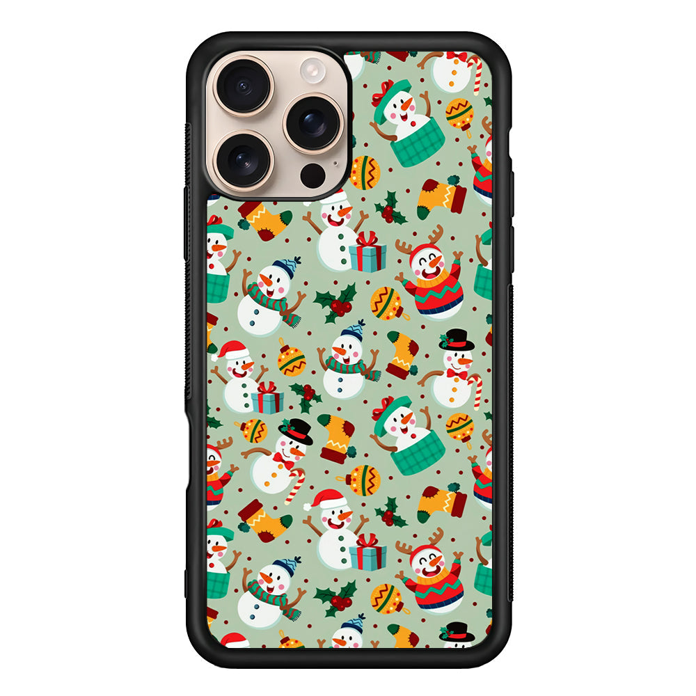 Snowman Cartoon Christmas Pattern iPhone 16 Pro Max Case - iPhone 16 Pro Max