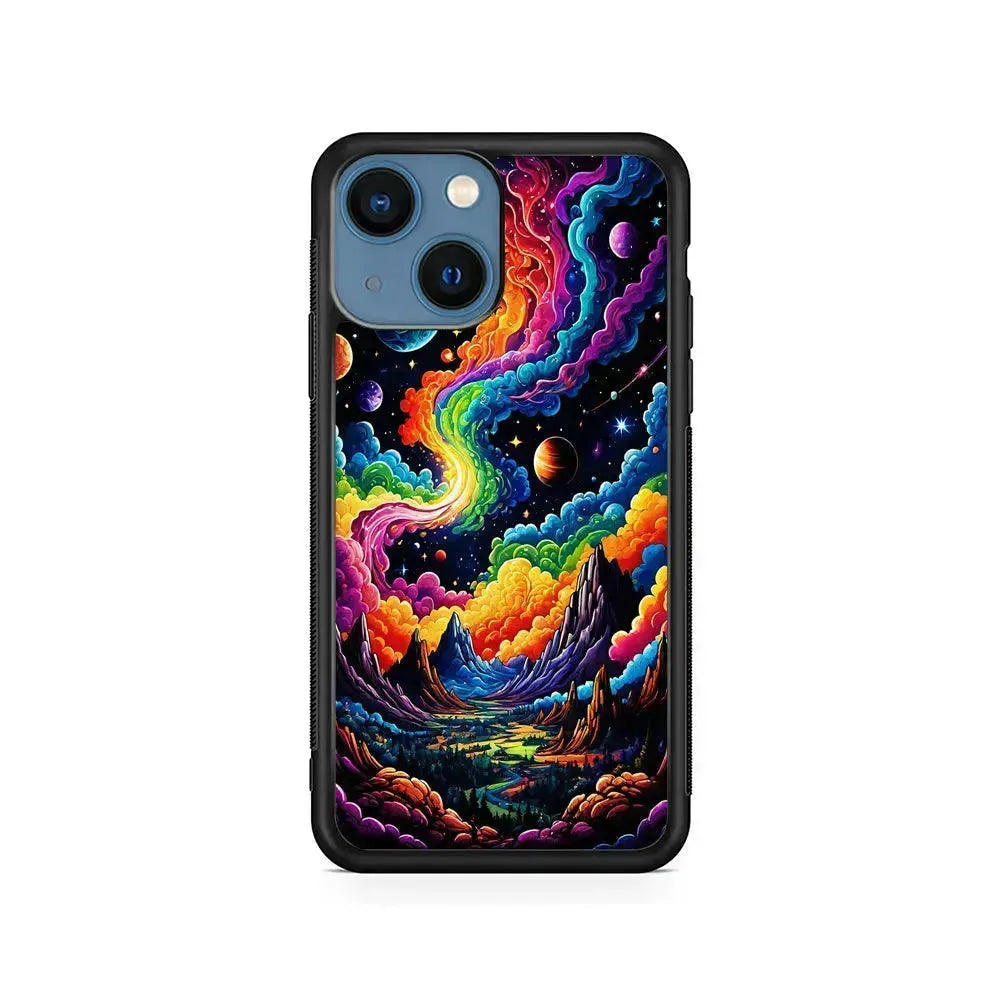 Space Planets Fantasy iPhone 13 Mini Case-Rubber / Black (2D Case)-Xtracase