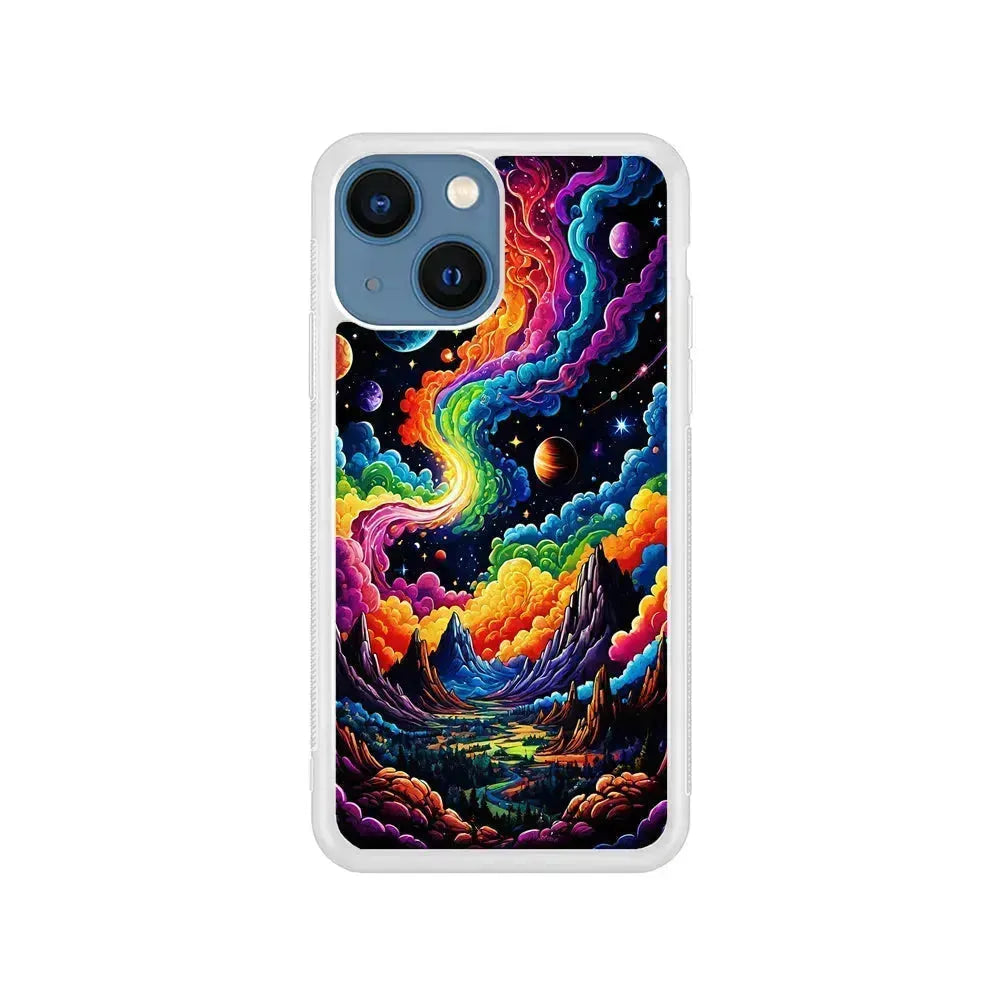 Space Planets Fantasy iPhone 13 Mini Case-Rubber / White (2D Case)-Xtracase