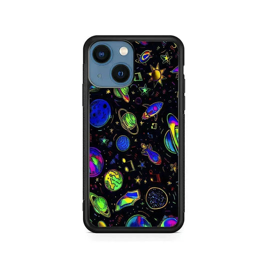 Space Planets and Spaceships iPhone 13 Mini Case-Rubber / Black (2D Case)-Xtracase