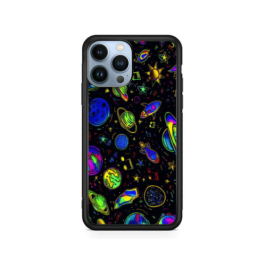 Space Planets and Spaceships iPhone 13 Pro Case-Rubber / Black (2D Case)-Xtracase