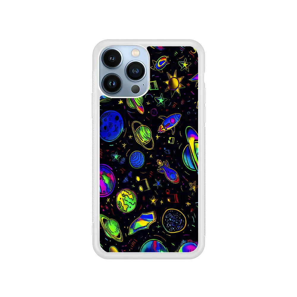 Space Planets and Spaceships iPhone 13 Pro Max Case-Rubber / White (2D Case)-Xtracase