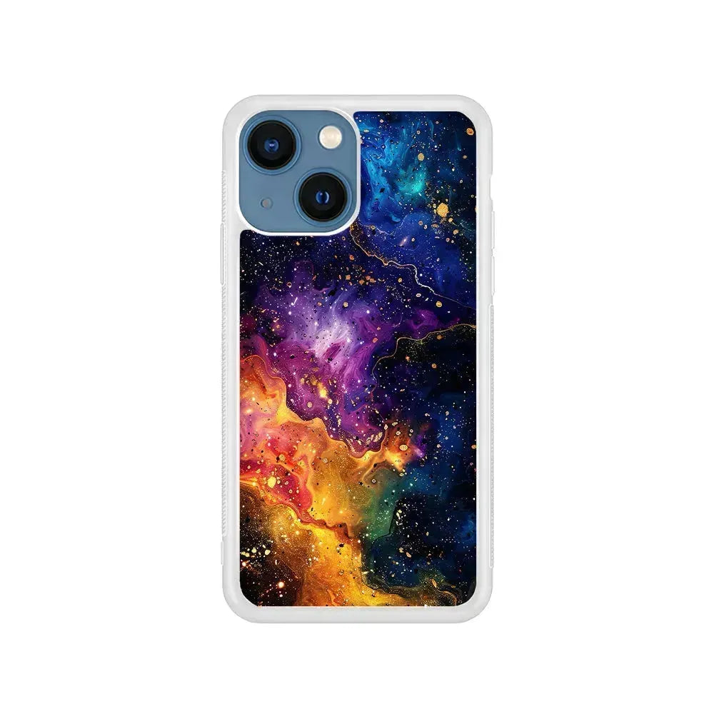 Sparkling Vibrant Abstract Fluid iPhone 13 Mini Case-Rubber / White (2D Case)-Xtracase