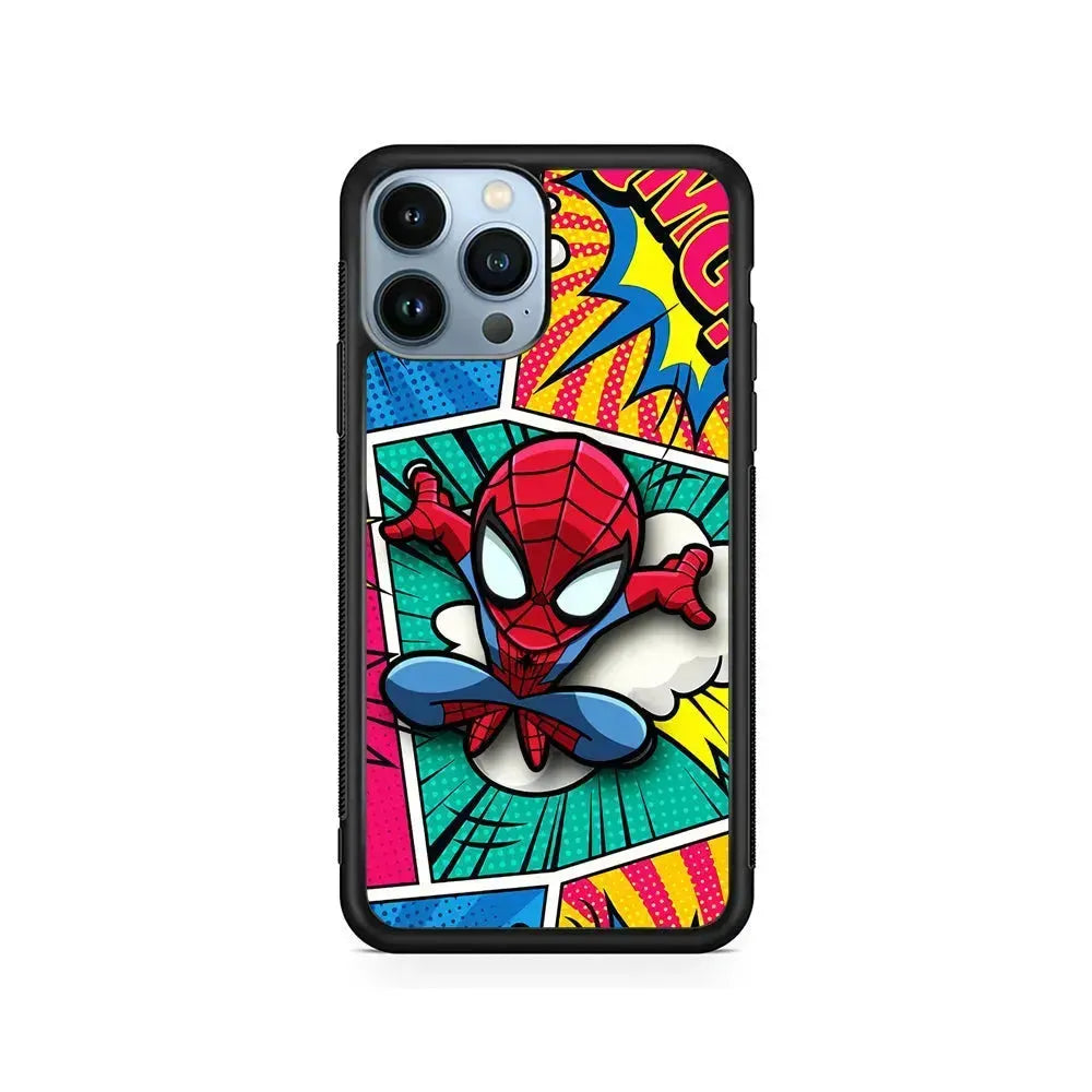 Spiderman Comic Poof iPhone 15 Pro Max Case-Rubber / Black (2D Case)-Xtracase