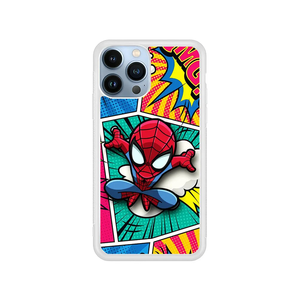 Spiderman Comic Poof iPhone 13 Pro Max Case-Rubber / White (2D Case)-Xtracase