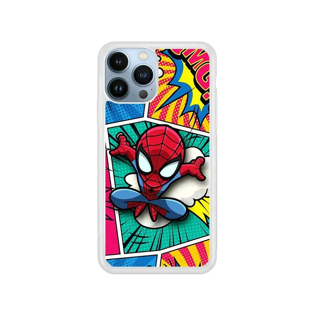 Spiderman Comic Poof iPhone 15 Pro Max Case-Rubber / White (2D Case)-Xtracase
