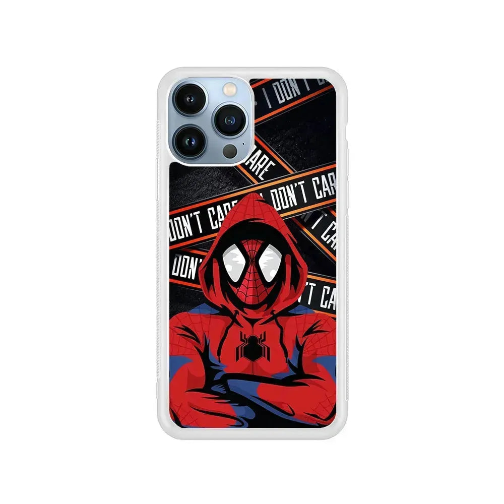Spiderman Indifferent Mode iPhone 15 Pro Max Case-Rubber / White (2D Case)-Xtracase