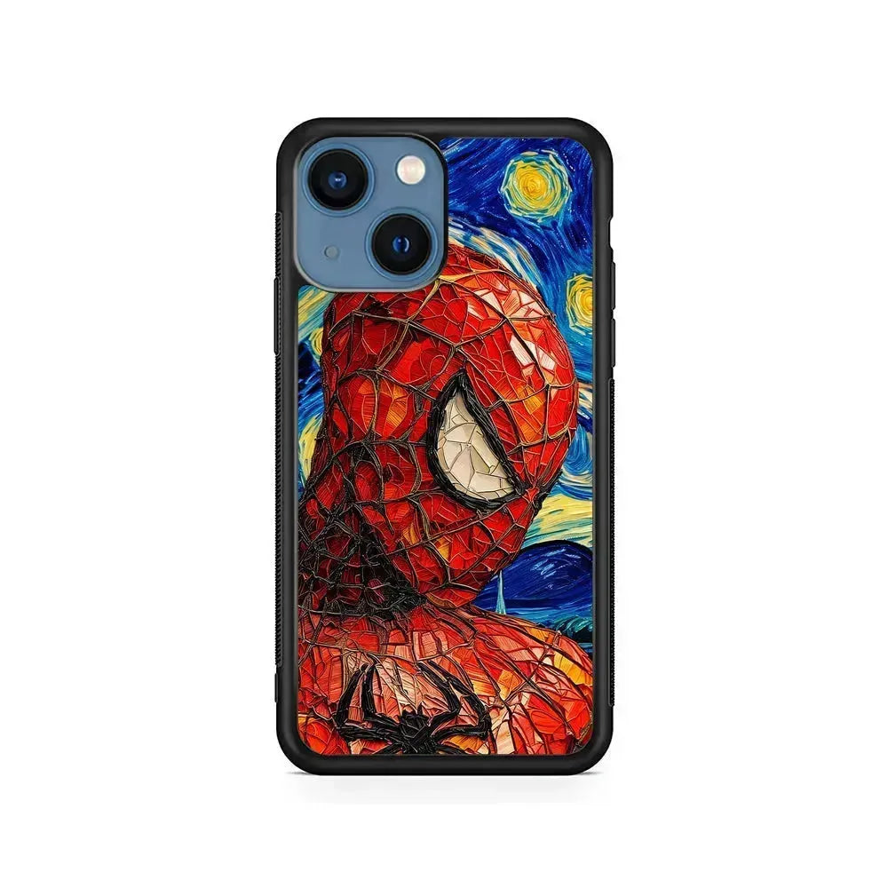 Spiderman Starry Night iPhone 13 Mini Case-Rubber / Black (2D Case)-Xtracase
