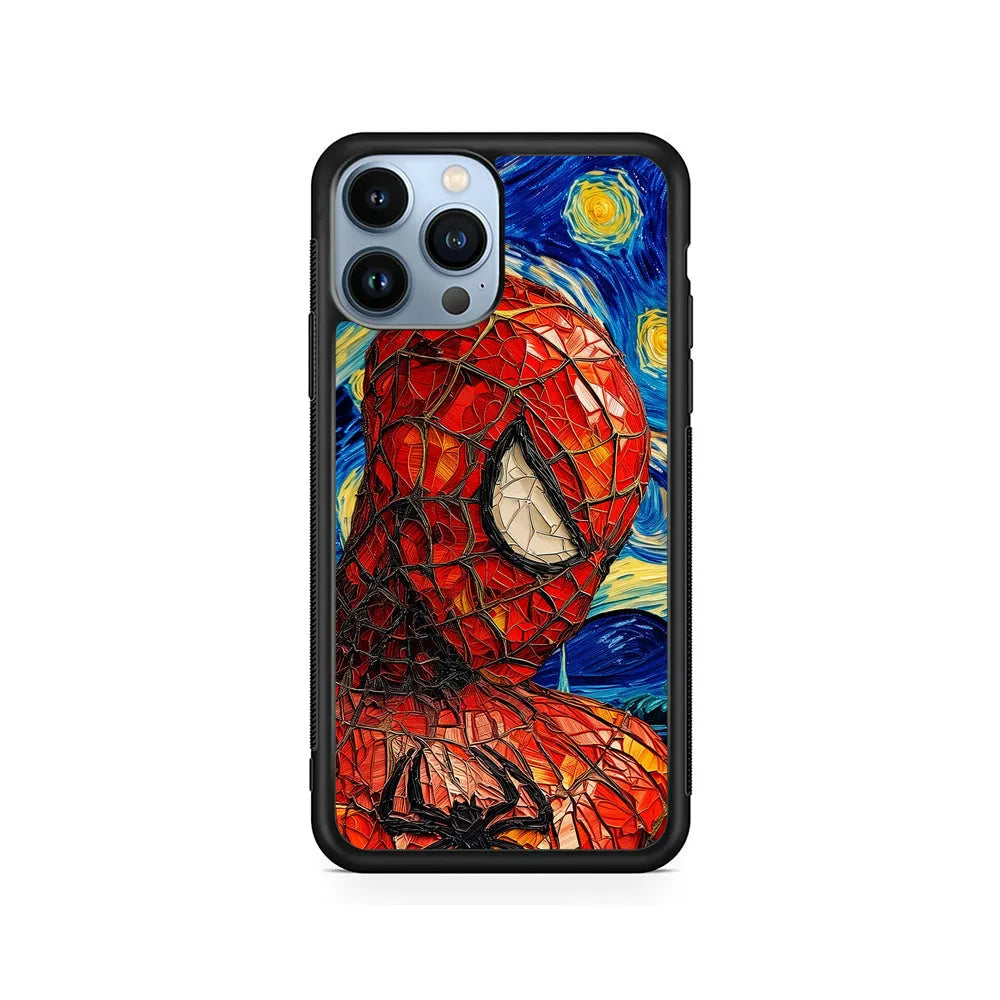 Spiderman Starry Night iPhone 13 Pro Case-Rubber / Black (2D Case)-Xtracase