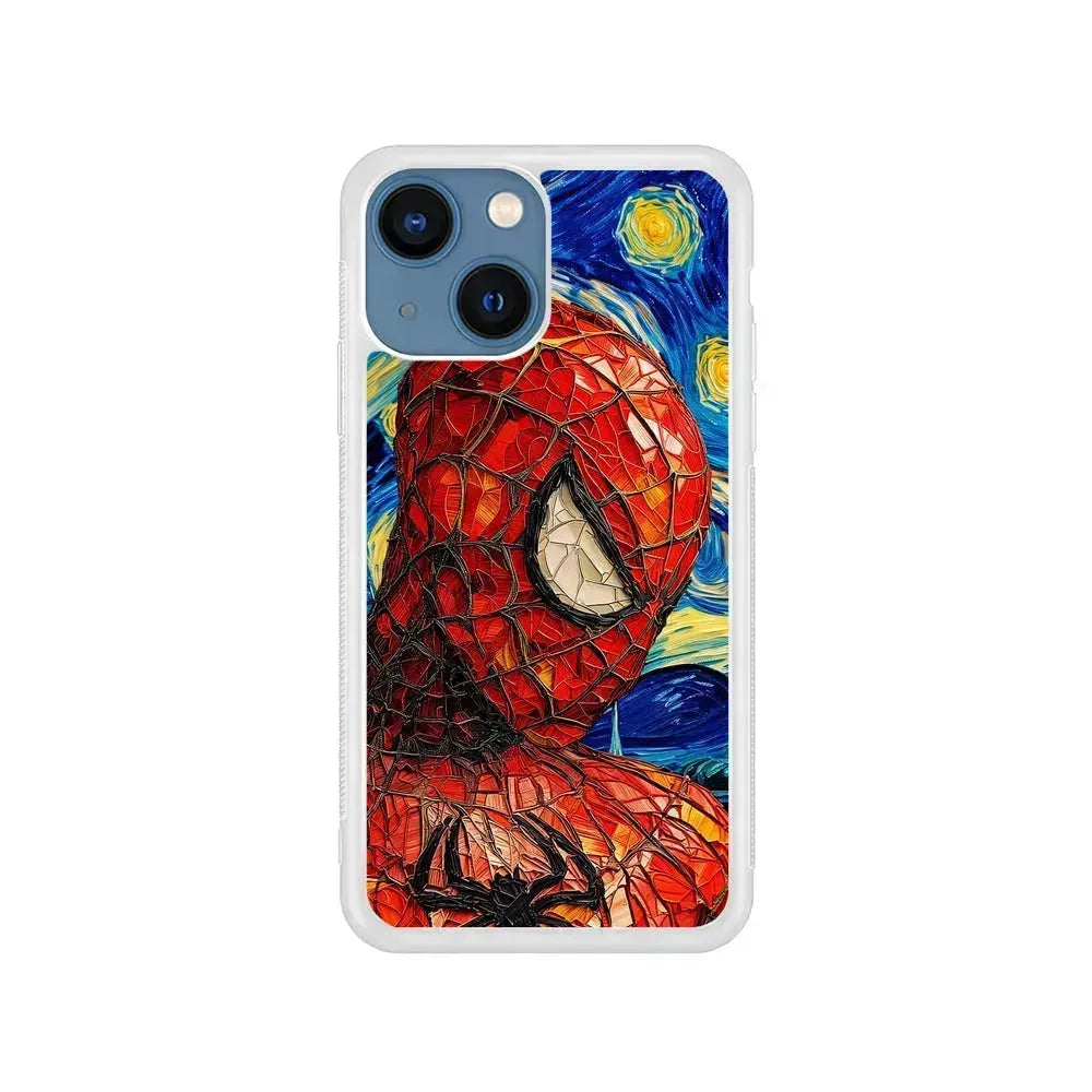 Spiderman Starry Night iPhone 13 Mini Case-Rubber / White (2D Case)-Xtracase