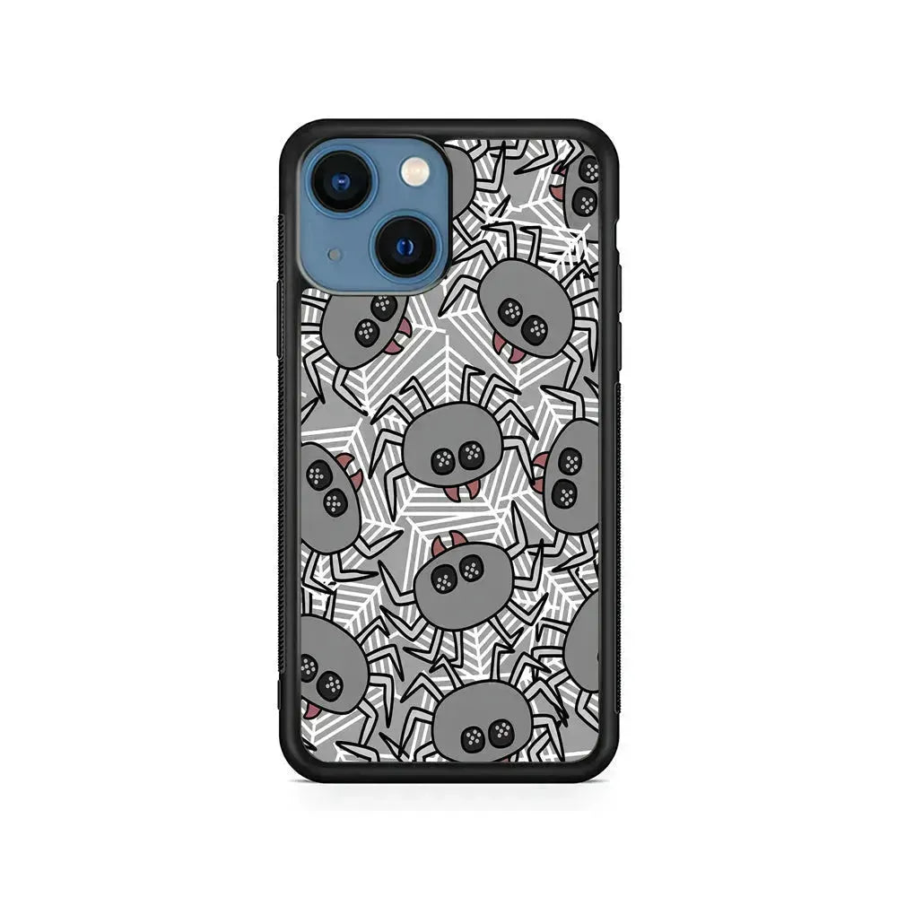 Spidersweb Cartoon iPhone 13 Mini Case-Rubber / Black (2D Case)-Xtracase