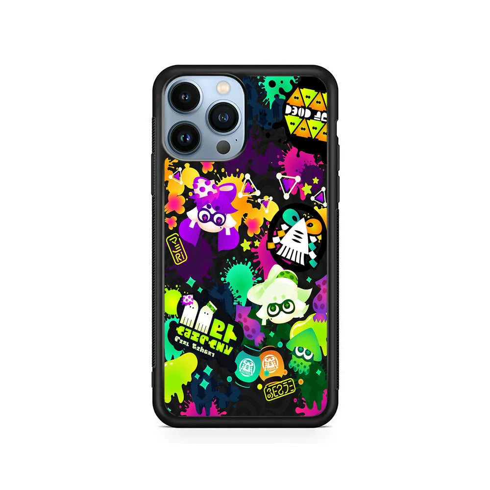 Splatoon Squid Graffiti iPhone 13 Pro Case-Rubber / Black (2D Case)-Xtracase