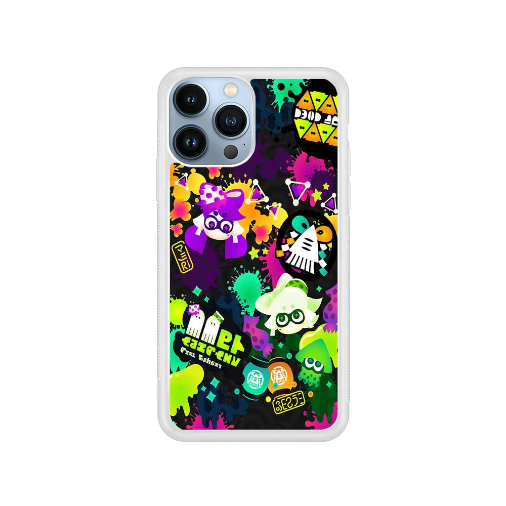 Splatoon Squid Graffiti iPhone 13 Pro Case-Rubber / White (2D Case)-Xtracase