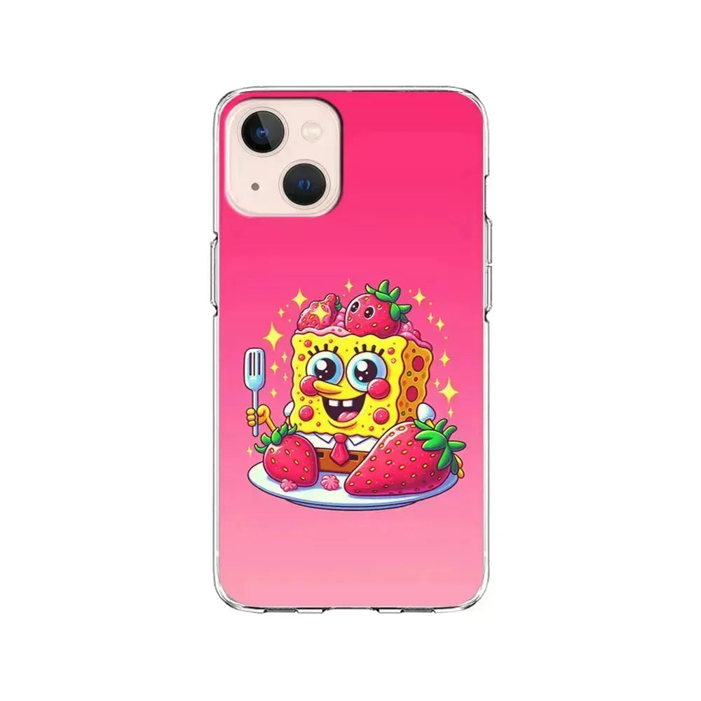 SpongeBob Eating Strawberry iPhone 13 Mini Case-Clear Soft Case-Xtracase