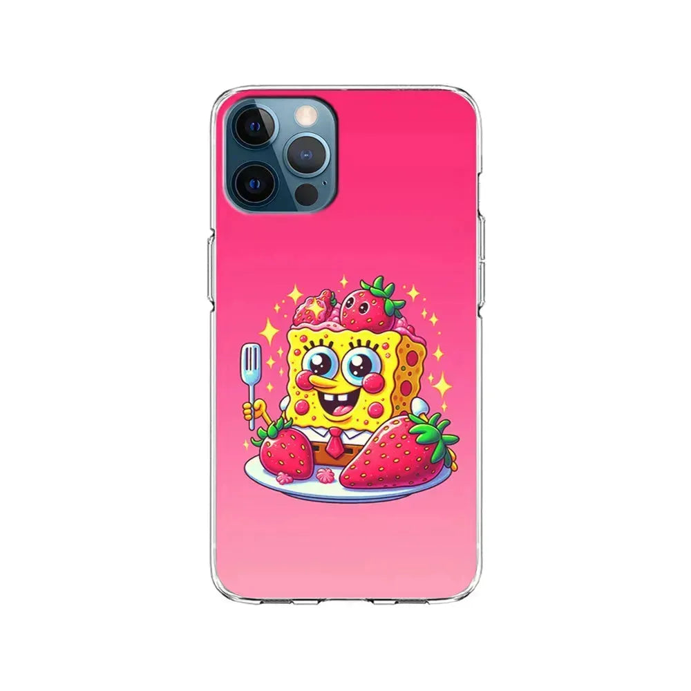 SpongeBob Eating Strawberry iPhone 15 Pro Max Case-Clear Soft Case-Xtracase