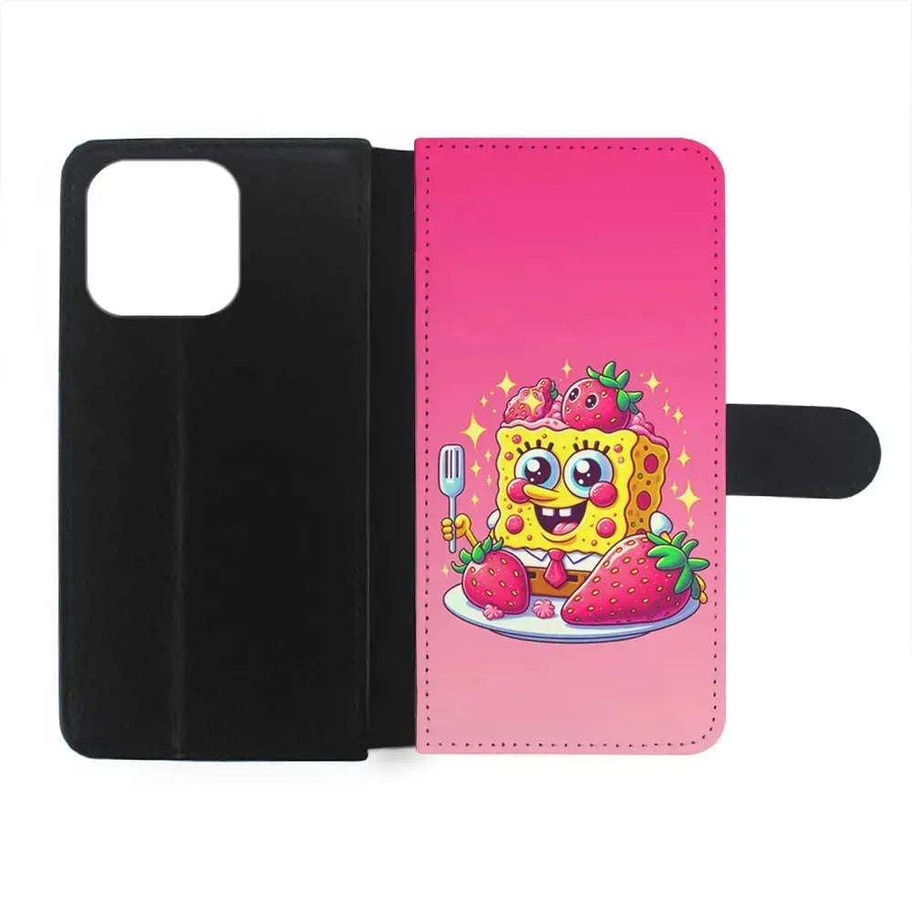 SpongeBob Eating Strawberry iPhone 15 Pro Max Case-Flip Wallet Case-Xtracase