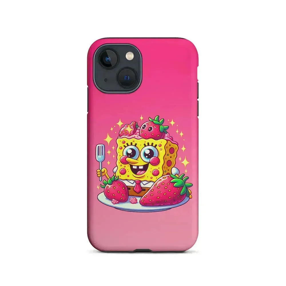 SpongeBob Eating Strawberry iPhone 13 Mini Case-2 in 1 Tough Case-Xtracase