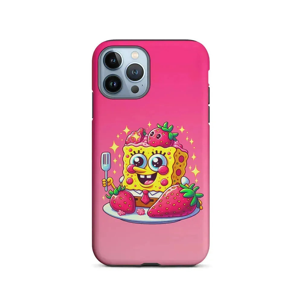 SpongeBob Eating Strawberry iPhone 15 Pro Max Case-2 in 1 Tough Case-Xtracase