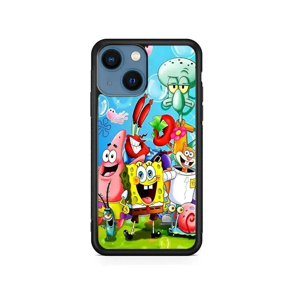 SpongeBob SquarePants Family iPhone 13 Mini Case-Rubber / Black (2D Case)-Xtracase