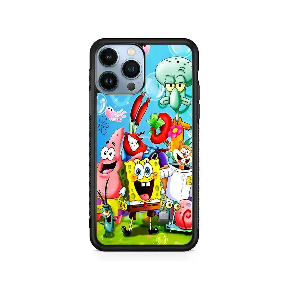 SpongeBob SquarePants Family iPhone 15 Pro Max Case-Rubber / Black (2D Case)-Xtracase