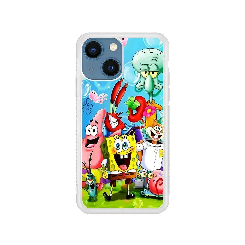 SpongeBob SquarePants Family iPhone 13 Mini Case-Rubber / White (2D Case)-Xtracase