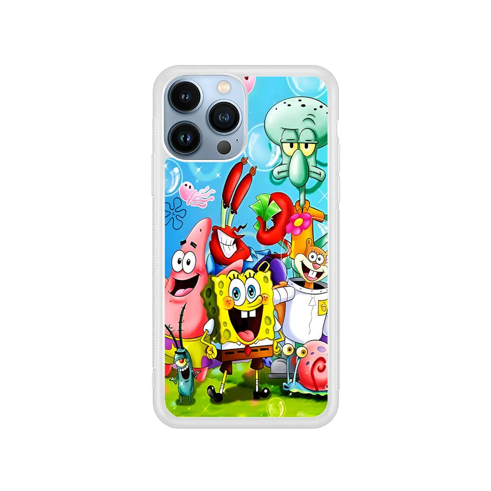 SpongeBob SquarePants Family iPhone 13 Pro Max Case-Rubber / White (2D Case)-Xtracase