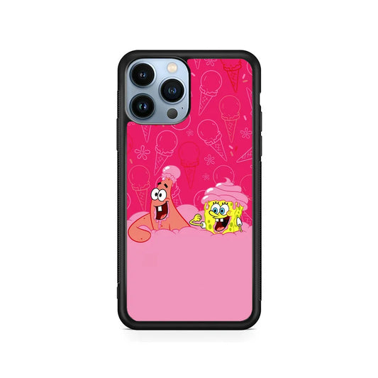 Spongebob and Patrick Eating Ice Cream iPhone 13 Pro Max Case-Rubber / Black (2D Case)-Xtracase