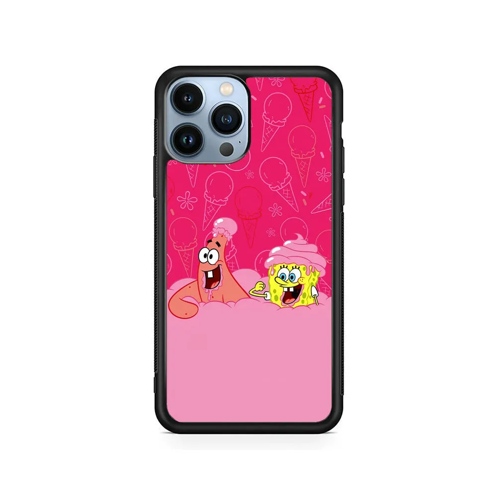 Spongebob and Patrick Eating Ice Cream iPhone 13 Pro Case-Rubber / Black (2D Case)-Xtracase