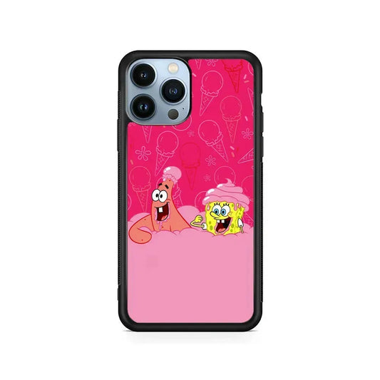 Spongebob and Patrick Eating Ice Cream iPhone 15 Pro Max Case-Rubber / Black (2D Case)-Xtracase