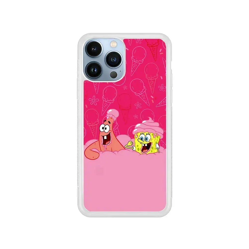 Spongebob and Patrick Eating Ice Cream iPhone 15 Pro Max Case-Rubber / White (2D Case)-Xtracase