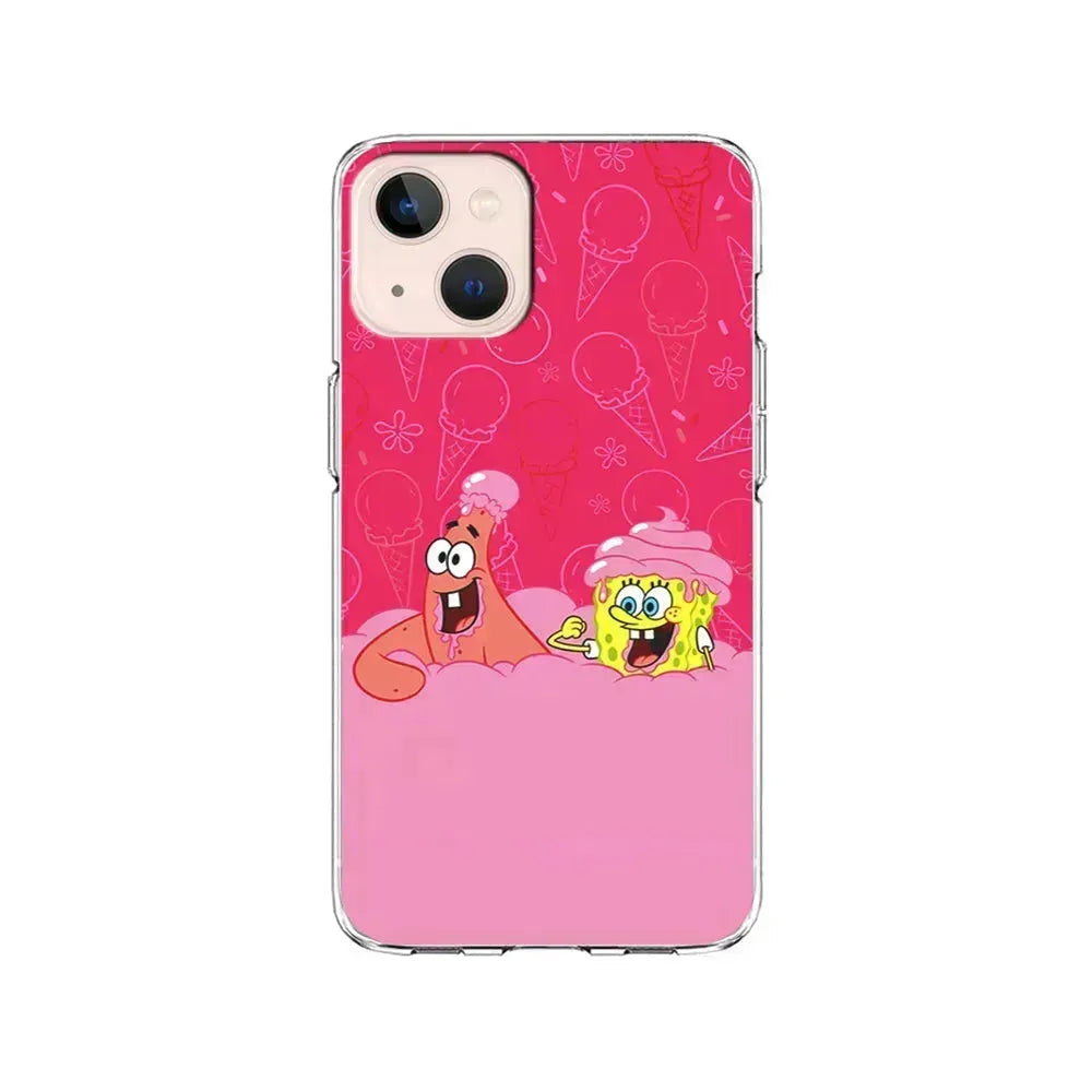 Spongebob and Patrick Eating Ice Cream iPhone 13 Mini Case-Clear Soft Case-Xtracase