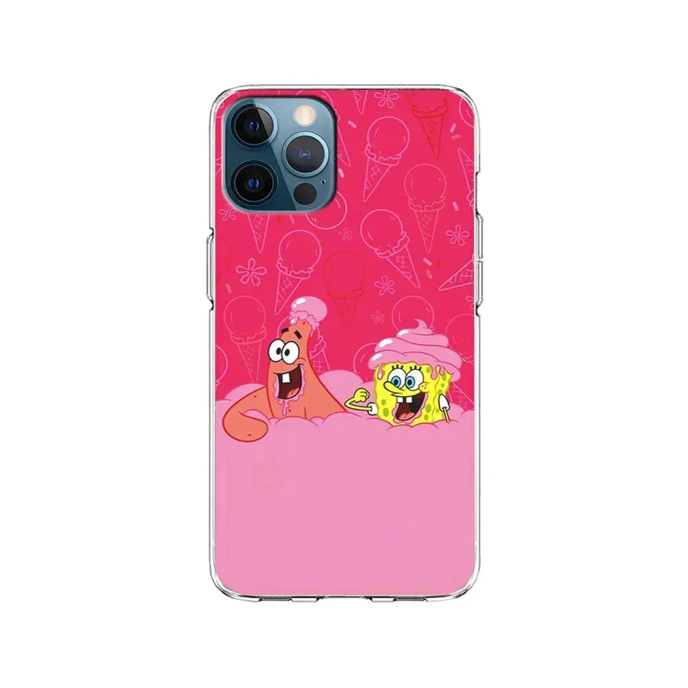Spongebob and Patrick Eating Ice Cream iPhone 15 Pro Max Case-Clear Soft Case-Xtracase