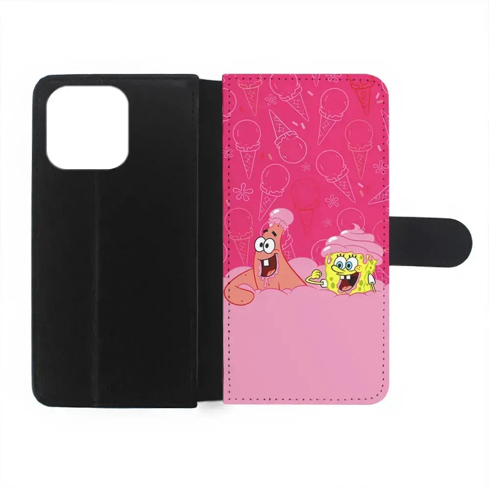 Spongebob and Patrick Eating Ice Cream iPhone 15 Pro Max Case-Flip Wallet Case-Xtracase
